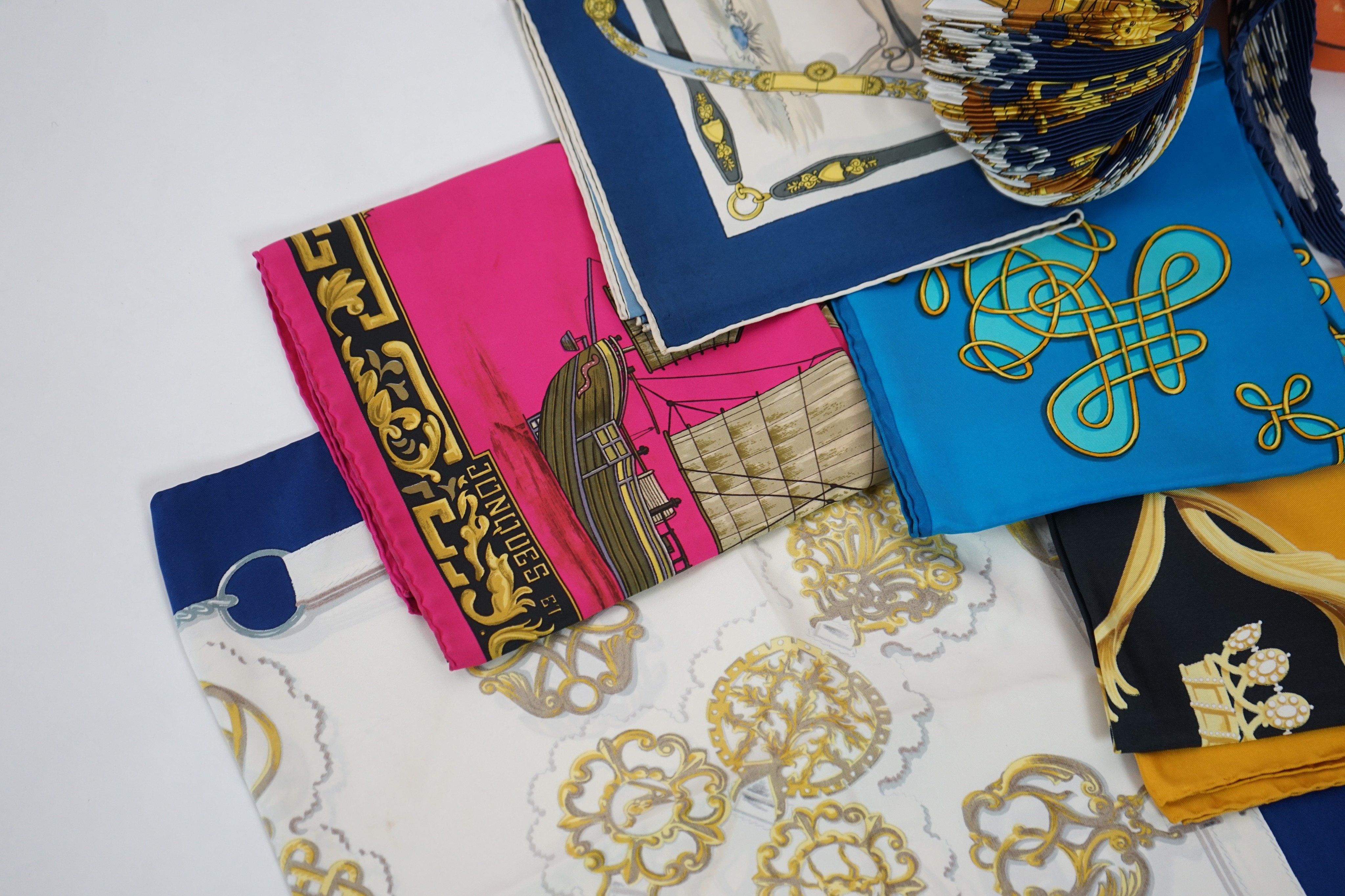 Six Hermes silk scarves